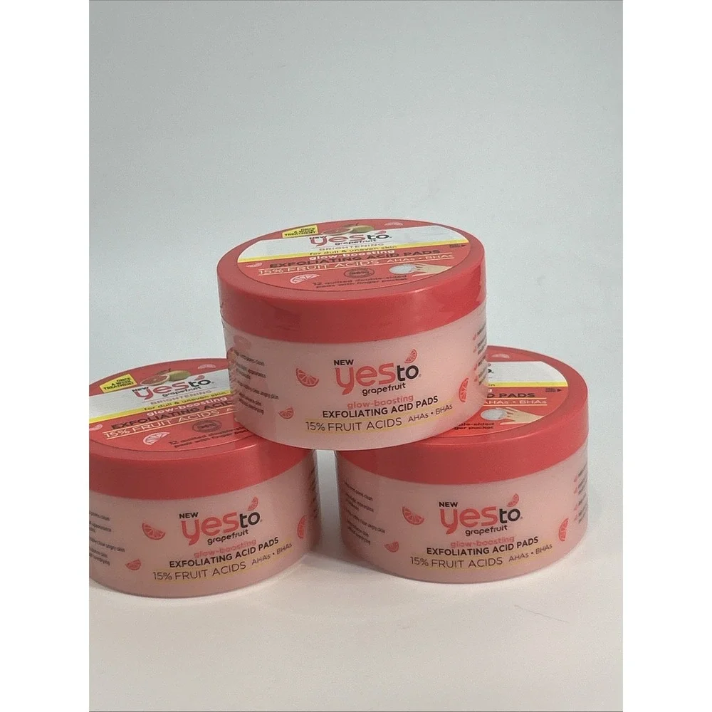 Lot Of 3 Yes To Grapefruit Glow-Boosting Exfoliating Acid Pads - 12 Ct In Each